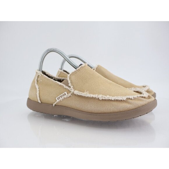 CROCS Men's Santa Cruz Loafer Size 8 Tan Canvas Slip On Shoe Casual Cushioned - Picture 1 of 9